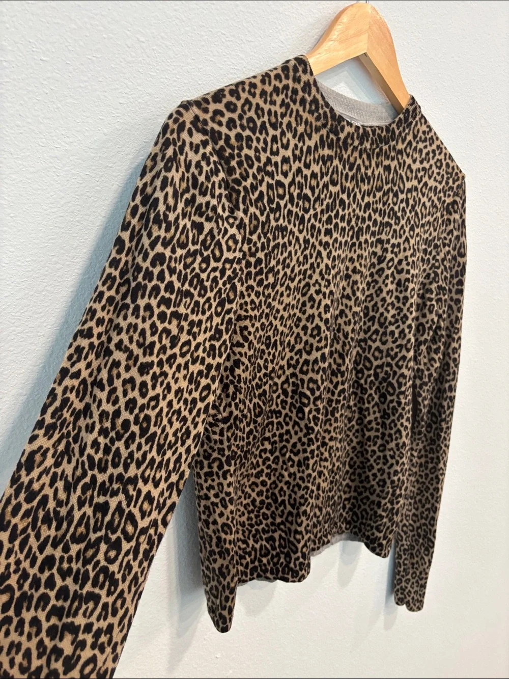 J.Crew 100% Merino Wool Leopard Print Sweater Top Brown Black Size M